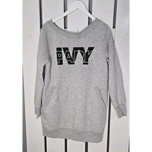 Ivy Park Spellout Sweatshirt Tunic Crew Boat Neck Slash Pockets Grey Size Small
